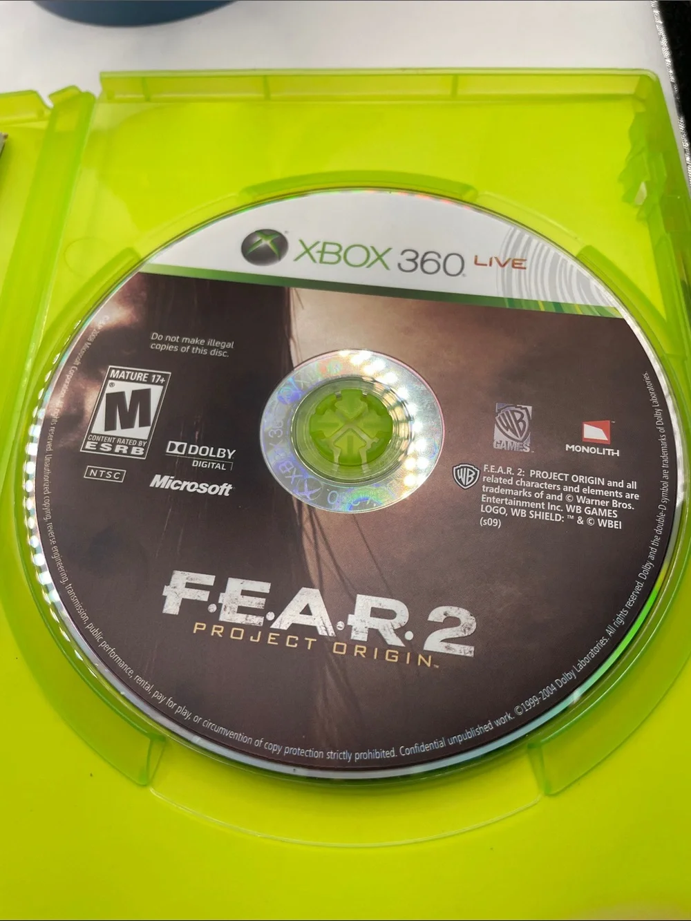 Microsoft Xbox 360 F.E.A.R. 2: Project Origin - Green Case